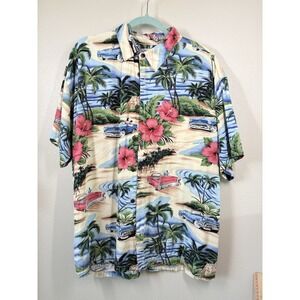 Vintage Big Dogs Hawaiian Men's Shirt L Multicolor Blue Beach Rayon Short Sleeve